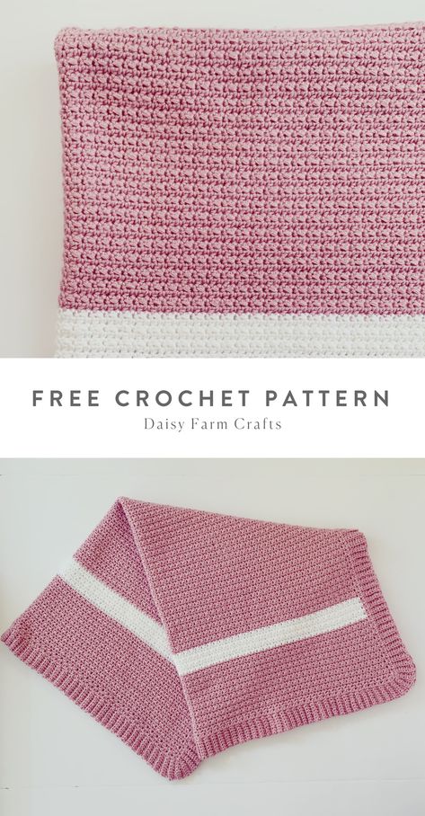 Pink Baby Blanket Crochet, Simple Crochet Baby Blanket Free Pattern, Girl Baby Blanket Crochet, Simple Baby Blanket Crochet, Crochet Baby Blanket Patterns Free, Pink Crochet Blanket, Single Crochet Blanket, Baby Blanket Free Crochet Pattern, Daisy Farm Crafts