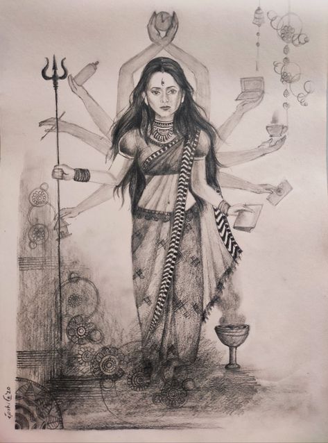 Pencil sketch of Durga Ma by Ipshita Biswas Ma Durga Pencil Sketch, Durga Ma, Ma Durga, Devi Durga, Indian Art Paintings, Drawing Pencil, Pencil Sketch, Indian Art, Pencil Drawings