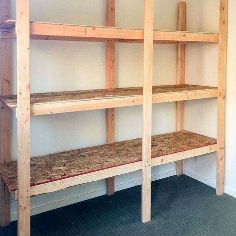 Cheap Storage Shelves, Basement Storage Shelves, Pallet Deck Diy, Shed Shelving, Diy Storage Shelves, Diy Basement, Basement Storage, Cheap Storage, Diy Garage Storage