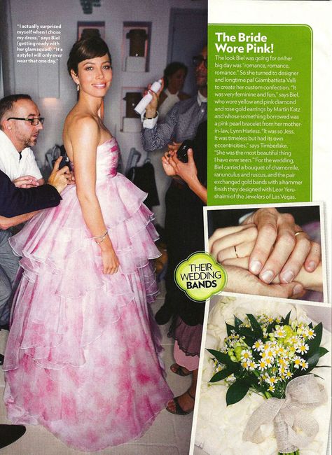 celebrity wedding dresses - Buscar con Google Jessica Biel Wedding Dress, Justin Timberlake Jessica Biel, Jessica Biel And Justin, Colored Wedding Gowns, Pink Wedding Gowns, Gavin Rossdale, Ombre Wedding, Celebrity Wedding Dresses, Pink Wedding Dress