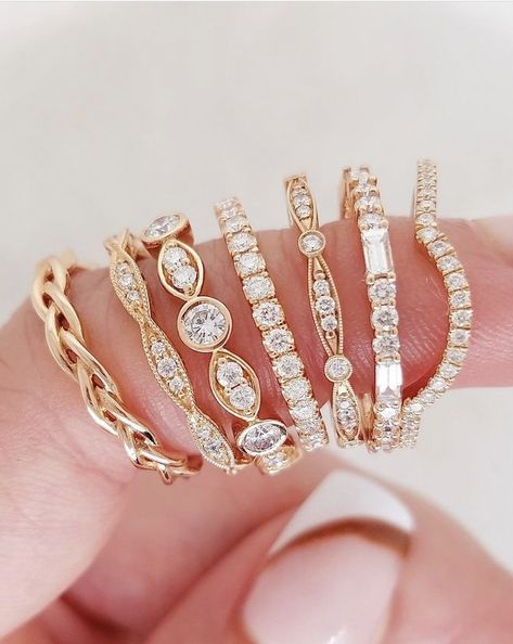 Stackable Gold Diamond Rings, Diamond Stack Rings, Diamond Stackable Rings, Wedding Stack Emerald Cut, Yellow Gold Stackable Midi Rings, Stackable Ring, Gold Stackable Midi Rings Fine Jewelry, Stackable Midi Rings Fine Jewelry, Stackable Gold Midi Rings