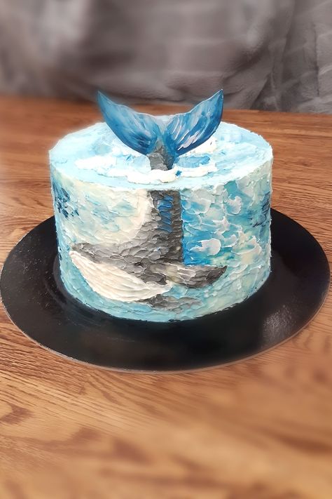 Buttercream Ocean Cake, Unique Cake Designs, Ombre Ruffle Cake, Impressive Cakes, Whale Cake, Cakes Pretty, Ocean Cake, Wave Cake, Cake Design Ideas