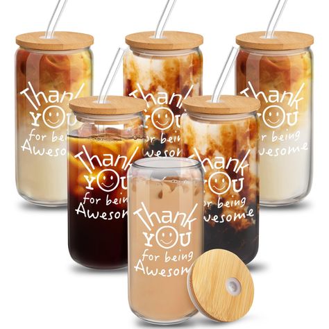 PRICES MAY VARY. MEANINGFUL AND PERSONAL THANK YOU GIFTS FOR WOMEN - Are you looking for the perfect way to express your gratitude and affirmation to the awesome women and men in your life? Whether it's for employee appreciation, showing your thanks to coworkers, or expressing your appreciation to teachers, these 6 beautiful glass cups with lids and straws make for an exceptional and thoughtful gift EACH GLASS IS INDIVIDUALLY WRAPPED - These glass cups come in a sleek and modern design that's pe Teacher Team Gifts, Appreciation Gifts For Coworkers, Customer Appreciation Gifts, Cups With Lids And Straws, Free Gift Idea, Client Appreciation Gifts, Small Christmas Gifts, Teacher Team, Client Appreciation