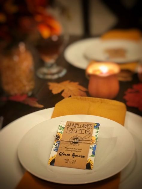 Memorial Favors, Aerial Images, Losing A Loved One, Seed Packets, Tiny Treasures, Memorial Service, Thanksgiving Crafts, Holiday Entertaining, Sunflower Seeds