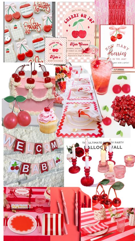 Cherry Baby Shower Cookies, Cherry Gender Reveal, She’s The Cherry On Top Baby Shower Theme, Baby Shower Cherry Theme, Our Cherry On Top Baby Shower Theme, Cherry On Top Theme, Cherry Theme Baby Shower Ideas, Our Little Cherry On Top Baby Shower Theme, Cherry Themed Baby Shower Ideas