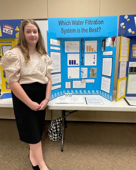 Here is a science fair idea which water filter is the best Water Filtration Science Fair Project, Water Filter Science Project, Science Fair Display Board, Science Fair Poster, High School Science Fair, Science Fair Board, Science Fair Experiments, Science Fair Projects Boards, Poster Boards