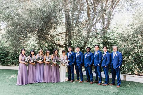 Blue And Purple Bridal Party, Lavender Bridal Party, Purple Bridal Party, Bridal Party Color Schemes, Blue Groomsmen, Bridal Party Makeup, Wedding Theme Color Schemes, Bridal Parties Colors, Lilac Bridesmaid