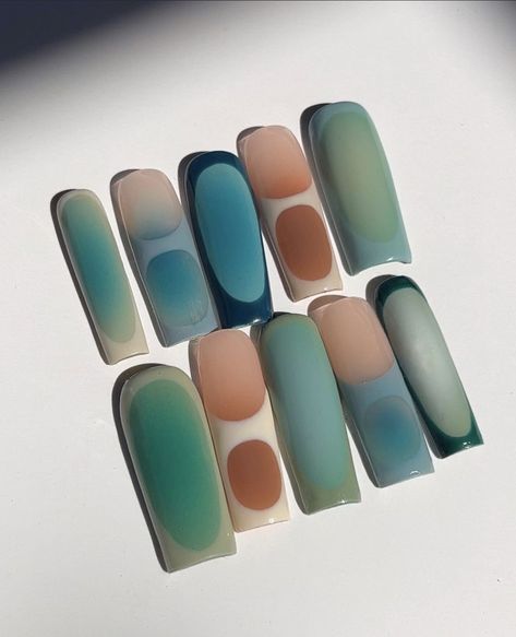 Nail Ideas Airbrush, James Turrell Nails, Jeans Nails, Thermal Nails, Minimalist Nail, Water Color Nails, Glow Nails, Really Cute Nails, Soft Nails