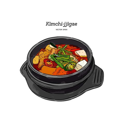 Kimchi Tattoo, Korean Food Cartoon, Korean Branding, Kimchi Soup Recipe, Traditional Kimchi, Korean Food Kimchi, Pancake Drawing, Kimchi Soup, Kimchi Jjigae