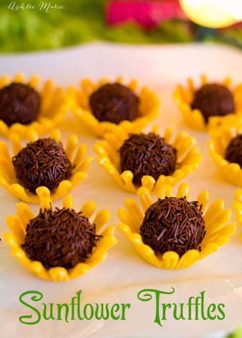 We'll take a whole bouquet of these to go, please. Get the recipe from Ashlee Marie » Sunflower Truffles, Chocolate Sunflower, Sunflower Cupcakes, Bridal Shower Desserts, Sunflower Bridal Shower, Enjoy Your Meal, Shower Desserts, Chocolate Flowers, Shower Food