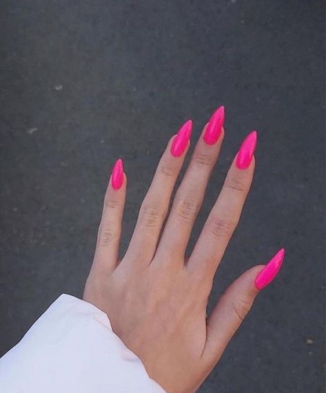 Hot Pink Nails Summer, Long Nails Aesthetic, White And Pink Ombre, Medium Long Nails, Press On Nail Designs, Ballerina Acrylic Nails, Ballerina Nails Designs, Bright Pink Nails, Color For Nails