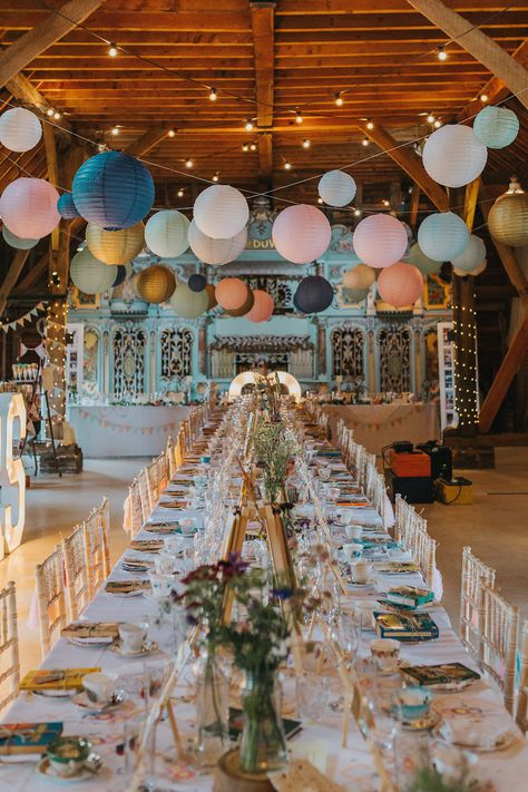 Whimsical Wonderland Wedding with Afternoon Tea Whimsical Wedding Theme, Afternoon Tea Wedding, Whimsical Wedding Inspiration, Village Hall Wedding, Vintage Carousel, Colorful Wedding Invitations, Wedding Hall Decorations, Whimsical Wedding Decorations, Wedding Decoration Ideas