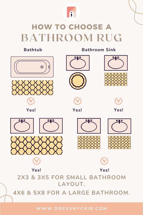 Finding the perfect bathroom master bath rugs and bathroom runner rug can be challenging. Especially when choosing if you need large bathroom rugs or small bathroom rugs. That's why we created a Bathroom Rug Size Guide and Bath Rug Placement Guide that breaks it down for you! Find Bathroom Rugs that fit your space the best! For more bathroom rug size guide tips & tricks read our blog. Elevate your Bathroom decor with a modern bathroom mat. And find the best bath mat placement for your bathroom. How To Place Bathroom Rugs, Best Rugs For Bathroom, Rug In Front Of Double Vanity, Bathroom Rug Size Guide, Bathroom Rug Placement Master Bath, Small Bathroom Rug Placement, Master Bath Rugs Placement, Bath Rugs Ideas Modern, Carpet Bathroom