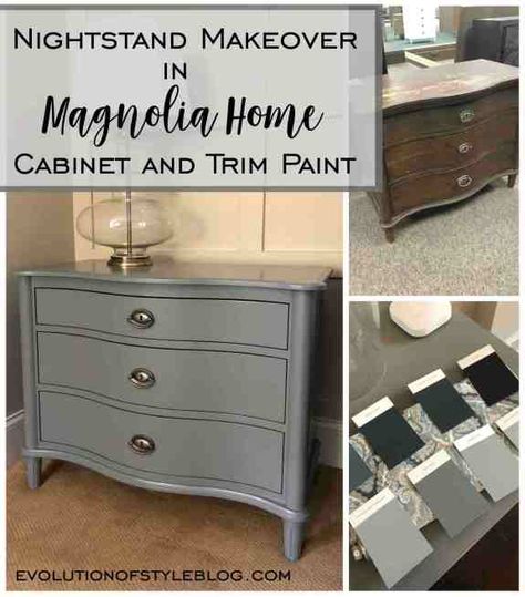 Nightstand Makeover in Magnolia Home Cabinet and Trim Paint Magnolia Home Paint, Magnolia Paint Colors, Magnolia Home Furniture, Paint Tricks, Magnolia Furniture, Chalk Paint Kitchen Cabinets, Magnolia Homes Paint, Kitchen Cabinet Interior, Magnolia Paint