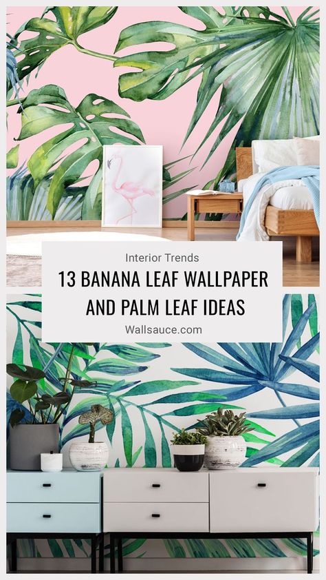 Leaf Ideas, Banana Leaf Wallpaper, French Country Living Room, Jungle Wallpaper, Indoor Jungle, Art Deco Wallpaper, Popular Wallpaper, Tropical Island, Watercolor Wall Art