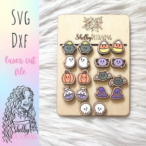 Step back in time with our 90s inspired wooden jewelry collection featuring laser-cut designs perfect for celebrating nostalgic vibes this fall season! Laser Cut Wood Earrings, Earrings Svg, Minimal Painting, Laser Cut Wood Crafts, Laser Engraved Gifts, Moms Crafts, Earring Bundle, Laser Cut Sign, Kawaii Halloween