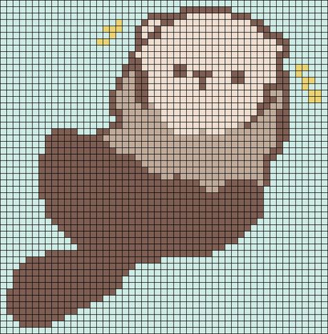 Alpha pattern #161565 Sea Otter Pixel Art, Cute Pixel Art, Pixel Grid, Water Animals, Sea Water, Alpha Pattern, Alpha Patterns, Friendship Bracelet Patterns, Otters