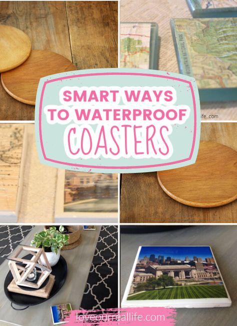 Learn the smart ways to waterproof your coasters to protect your table AND your coasters. Find out the best types of top coat for all different coaster material whether your coaster is new, old, or a recent DIY coaster! #tilecoaster #diycoaster #waterproofcoaster Diy Coasters Cork, Tile Coasters Diy, Cork Coasters Diy, Coasters For Men, Wooden Coasters Diy, Farm Workshop, Wood Coasters Diy, Diy Coasters Tile, Picture Coasters