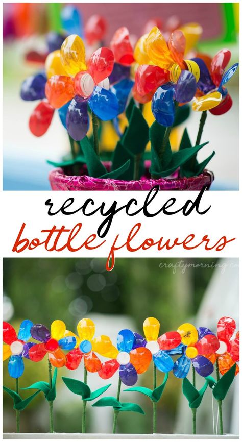 Recycled bottle flower craft for kids to make! Fun summer or spring art project to do. #recycledcrafts #bottlecrafts #flowercrafts #craftsforkids #creativecrafts #funcrafts #kidcrafts #craftymorning Recycled Crafts Kids Projects, Recycling Projects For Kids, Recycled Crafts Kids, Spring Art Projects, Recycled Art Projects, Earth Day Crafts, Spring Crafts For Kids, Flower Craft, Recycled Bottle