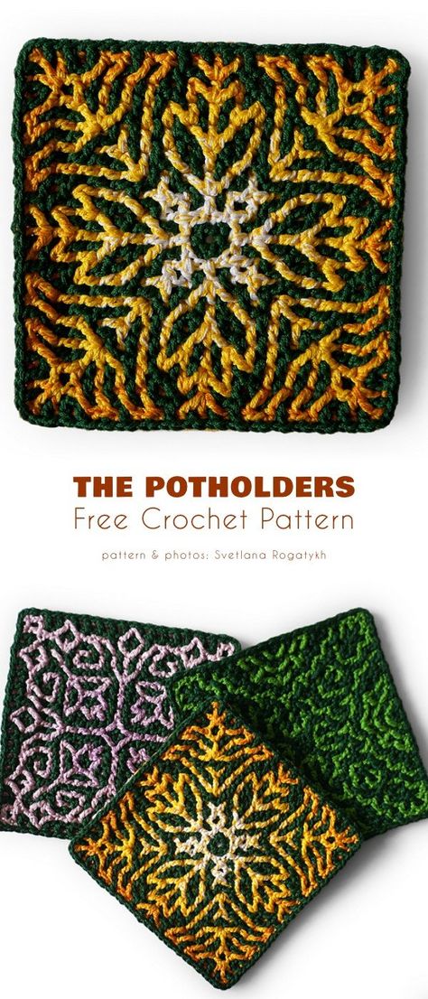 The potholder Crochet Mosaic, Crochet Potholder Patterns, Crochet Hot Pads, Mosaic Crochet, Crochet Coaster Pattern, Crochet Potholders, Crochet Blocks, Your Crochet, Crochet Decoration