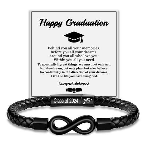 PRICES MAY VARY. Graduation Gifts: Graduation is not the end but a new begins! Get the infinity knot leather bracelet that engraved "Class of 2024" as graduation gifts, remind him that remember this beautiful memory and pursue your dreams. Meaningful college graduation gifts, high school graduation gifts. Graduation Bracelet Size: There are 7.5"/ 8.3"/ 9" three size available, suitable for most mens and teen boys wrist, special graduation gifts 2024 high school, middle school graduation gifts. M Husband Birthday Gift Ideas, Middle School Graduation Gifts, Grandpa Love, Middle School Graduation, Husband Birthday Gift, Graduation Bracelet, Son Bracelet, Leather Bracelet For Men