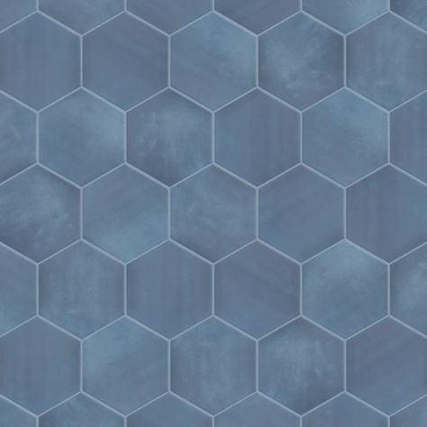 KDC Tile and Marble Geometric Hexagon 6" x 6" Porcelain Wall & Floor Tile | Wayfair Blue Shower Floor Tile, Blue Hexagon Tile Bathroom, Blue Bathroom Floor, Blue Hexagon Tile, Blue Floor Tile, Blue Tile Floor, Blue Shower Tile, Blue Nova, Hexagon Tile Floor