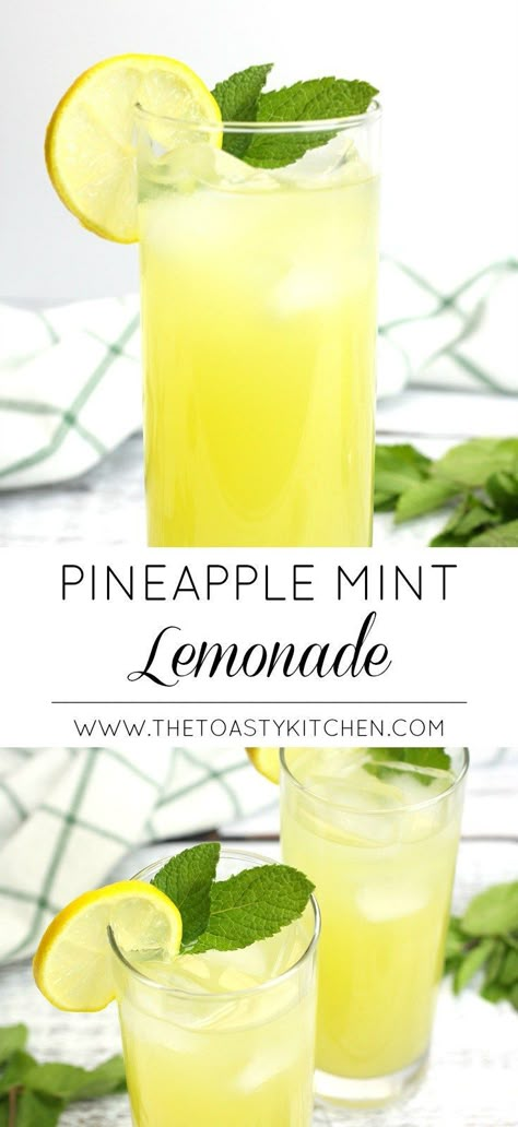 Drink Nonalcoholic, Pineapple Lemonade Punch, Lemonade Punch Recipe, Pineapple Lemonade Recipe, Pineapple Drink, Mint Drink, Homemade Lemonade Recipes, Alcohol Beverages, Pineapple Mint