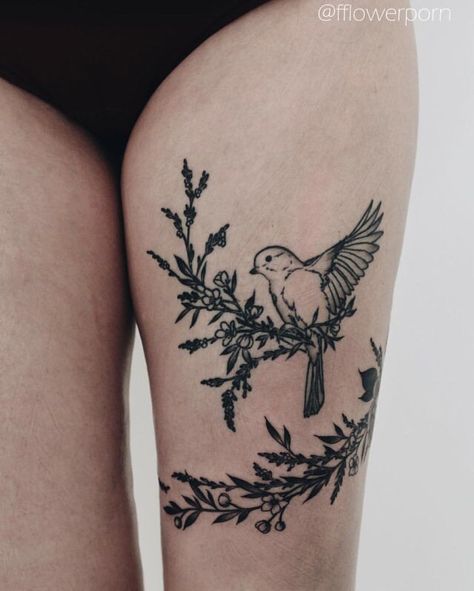 Olga Nekrasova  @tattoocrazy123 Plants Tattoo, Tiny Tattoos For Women, Foot Tattoos For Women, Plant Tattoo, Bird Tattoo, Thigh Tattoos Women, Elephant Tattoos, Top Tattoos, Dainty Tattoos