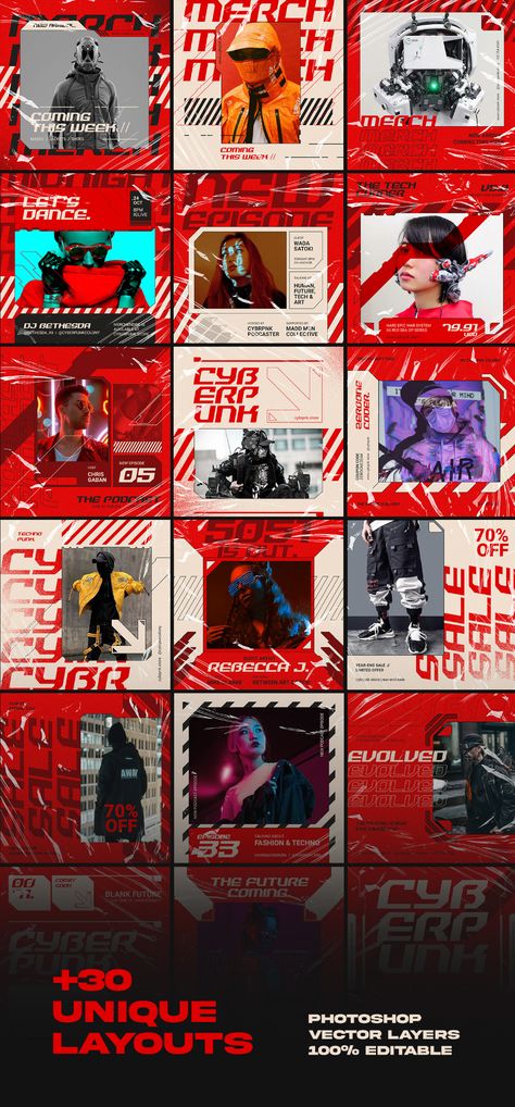 Cyberpunk Social Media Design, Valorant Typography, Instagram Grid Design, Creative Market Design, Instagram Graphic Design, Instagram Design Layout, Cyberpunk Design, Instagram Feed Layout, Desain Editorial