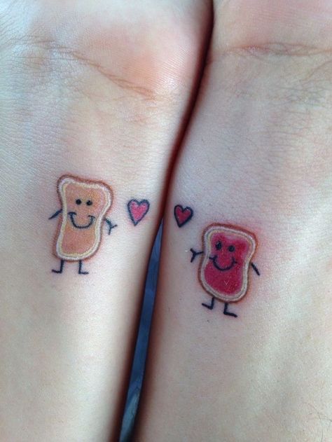 Couples Tattoos Peanut Butter And Jelly, Best Friend Tattoos Pbj, Peanut Butter Jelly Tattoo Couple, Peanut Butter And Jelly Tattoo Love, Peanut Butter And Jelly Tattoo Bff, Peanut Butter Jelly Tattoo Best Friends, Pb&j Tattoo Best Friends, Pb And J Tattoo, Pbj Tattoos