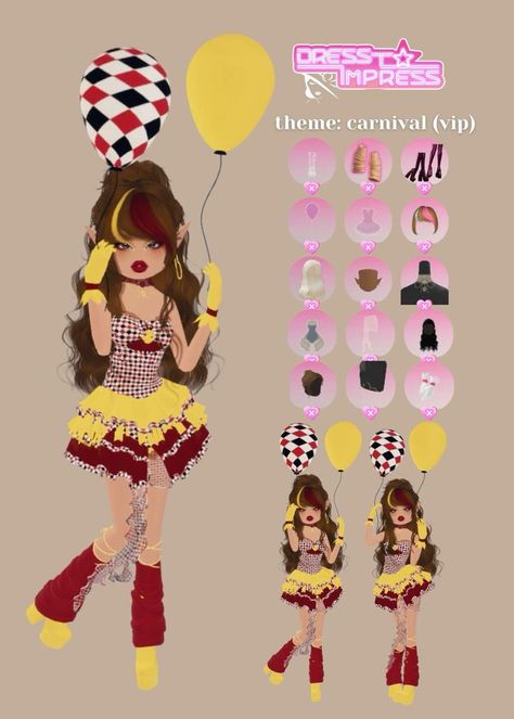 Dress To Impress Roblox Game Outfits Theme Award Show, Carnival Outfit Inspo Dti, Dti Theme Carnival, Carnival Dti Outfit, Dress To Impress Theme Carnival, Carnival Outfit Dress To Impress, Dti Carnival, Dress To Impress Carnival, Xmas Day Outfit Ideas