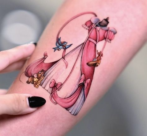 Tattoos For Nieces Ideas, Obscure Disney Tattoo, Sleeping Beauty Tattoos, Bella Tattoo Ideas, Anastasia Tattoo Ideas, Princess Aurora Tattoo, Disney Traditional Tattoo, Disney Leg Sleeve Tattoo, Watercolor Disney Tattoo