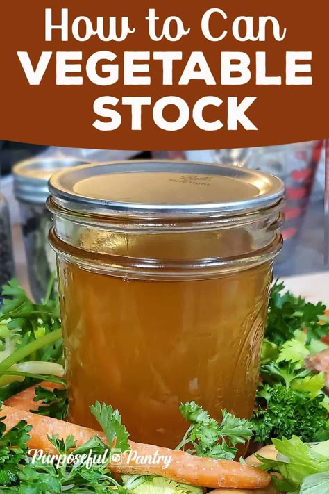 Learning how to can vegetable stock will help you save money, create a shelf-stable pantry ingredient, and help you reduce food waste in your kitchen! #canning #preserving #pressurecanning #vegetablestock Recipes With Vegetable Broth, Leftover Veggies, Homemade Vegetable Broth, Pressure Canning Recipes, Stock Recipes, Home Canning Recipes, Canning Vegetables, Storing Vegetables, Canning Food Preservation