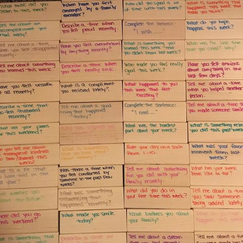 Jenga in child therapy! These questions you can ask over and over and they don’t get old! Jenga Counseling Questions, Feelings Jenga Questions, Jenga Therapy Game, Jenga Couples Game, Therapy Jenga Questions, Jenga Questions Therapy, Couples Jenga Questions, Question Jenga, Therapy Jenga