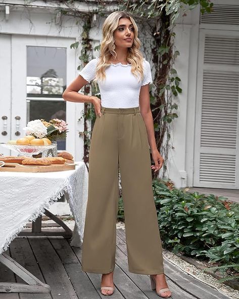 Comfy Business Casual Pants Loooooove these for an everyday work look! #businessoutfit #womensclothes #businessfashion #fashion #trends Comfy Business Casual, Womens Business Pants, Flowy Trousers, High Waisted Dress, Money Clothes, High Waisted Dress Pants, Waisted Dress, Business Pants, Work Looks