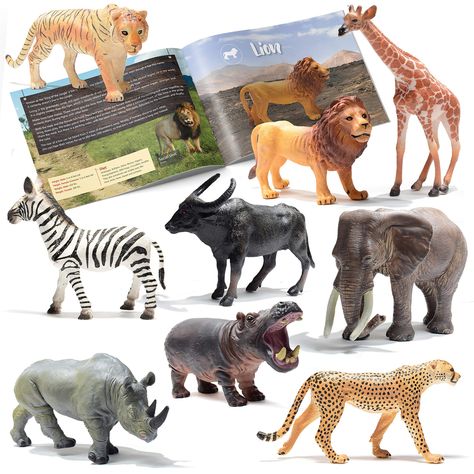 Prextex Realistic Looking Safari Animal Figures - 9 Large Plastic Figures with Jungle Animals Book : Amazon.ca: Toys & Games Wild Animal Toys, Zoo Toys, African Jungle, Animal Learning, Age Appropriate Toys, Wild Jungle, Animal Book, Popular Toys, Zoo Animal