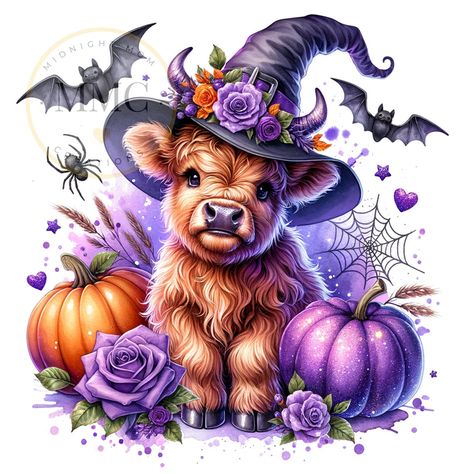 Cow Pumpkin, Highland Cow Png, Pumpkin Clipart, Whimsical Halloween, Cow Png, Cute Cow, Cat Air, 수채화 그림, Halloween Clipart