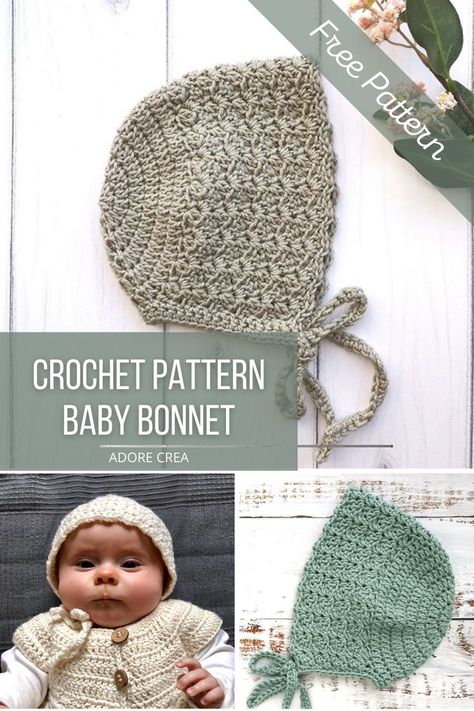 Free crochet pattern for cute and simple baby bonnet, made in soft cotton merino. The crochet pattern is very easy and suited for beginners. #crochetbabybonnet #crochetforbaby #freecrochetbabypatterns #crochetbabystuff #crochetbabyaccessories Baby Bonnet Crochet Pattern Free, Baby Bonnet Pattern Free, Bonnet Crochet Pattern, Baby Bonnet Crochet Pattern, Baby Bonnet Pattern, Easy Crochet Hat Patterns, Crochet Baby Bonnet, Free Crochet Doily Patterns, Crochet Poncho Free Pattern