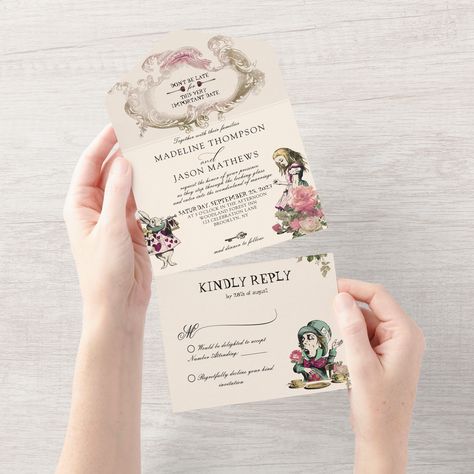 Card Alice In Wonderland, Wonderland Party Invitations, Square Wedding Invitations, Wedding Invitation Trends, Alice In Wonderland Wedding, Alice In Wonderland Birthday, Wedding Personalized, Elegant Bridal Shower, Wedding Anniversary Invitations