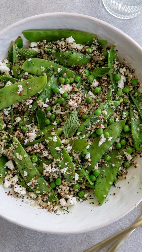 jzeats on Instagram: Lemony Quinoa Salad — made with crisp snow peas, bright and citrusy lemon, fresh herbs, and @successrice Tri-Color Boil-in-Bag Quinoa, for… Cold Rice And Pea Salad, Cooking Snow Peas, Lemony White Bean Quinoa Salad, Quinoa Cherry Pistachio Salad, Lemon Parsley Quinoa, Snow Pea Salad, Snow Peas Recipe, Microgreens Recipe, Snow Pea