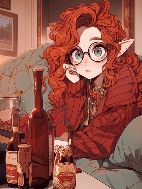 Curly Red Hair Character Design, Redhead Anime Woman, Long Wavy Hair Drawing Reference, Ginger Woman Art, Season Character Design, Dnd Prosthetic Arm, Ginger Anime Female, Red Head Oc, Redhead Character Design