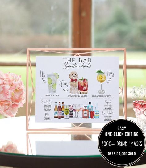 Mobile Bartender, Drink Menu Template, Menu Minimalist, Bar Menu Template, Signature Drink Sign, Wedding Edit, Signature Cocktail Sign, Strawberry Mojito, Cocktails Sign