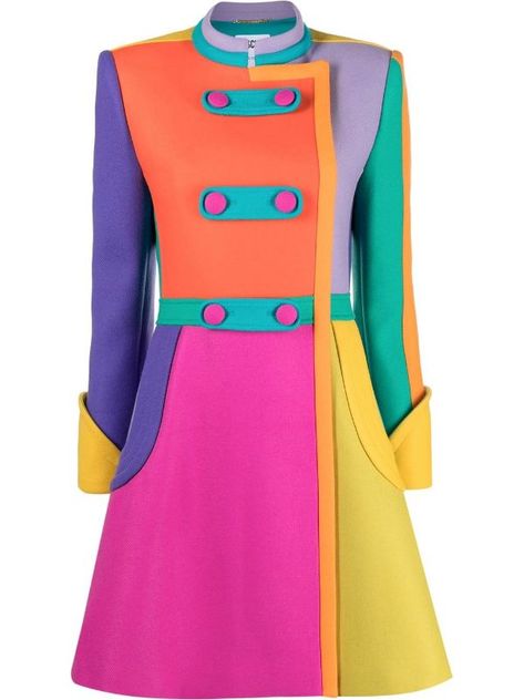 Colour Blocking Outfit, Colorblock Outfits, Color Block Coats, Eclectic Fashion, Vintage Style Dresses, Young Fashion, Pre School, Mid Dresses, Fuchsia Pink