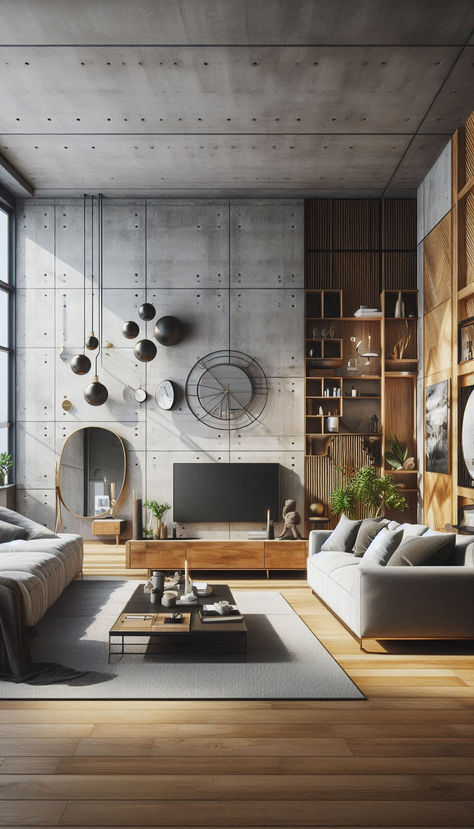 Industrial/Rustic Home Design Concrete Living Room, Industrial Minimalist, Home Cinema Room, Industrial Livingroom, Rustic Home Design, Cinema Room, Home Cinemas, Rustic Industrial, Modern Industrial