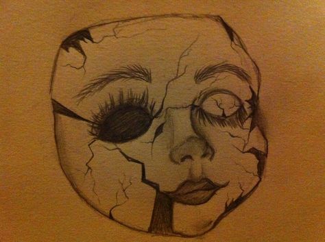 Doll Face Drawing, Broken Doll Face, Porcelain Doll Face, Broken Porcelain Doll, Cracked Doll, Broken Porcelain, Creepy Baby Dolls, Scary Drawings, Creepy Faces