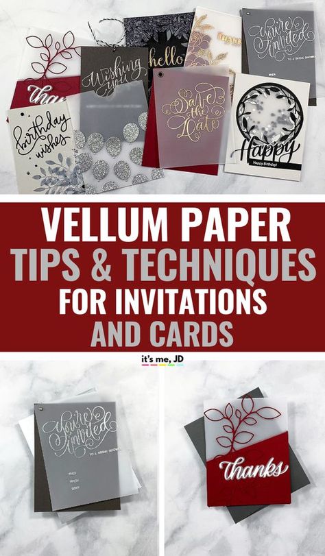 Vellum Paper Tips and Techniques For Cards And Invitations, #weddinginvitation #weddinginvitations #vellumcards #vellumoverlay #weddingstationery Cards With Vellum, Cardmaking Techniques, Neli Quilling, Paper Craft Techniques, Vellum Cards, Stamp Tutorial, Craft Techniques, Card Folds, Card Making Tips