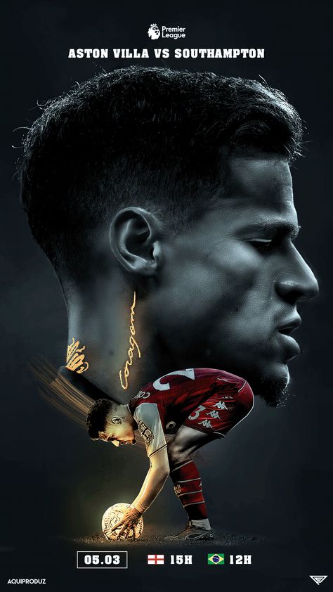 Coutinho Matchdays - Brazil / Aston Villa / Barcelona on Behance Photoshop Poster Design, Sports Design Ideas, Book Cover Design Inspiration, Fashion Poster Design, Photoshop Design Ideas, Desain Editorial, Sports Design Inspiration, Church Poster Design, Creative Flyer Design