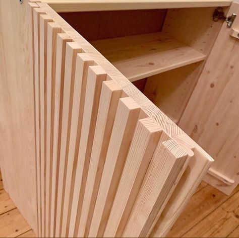 Slatted Furniture, Wood Slat Kitchen Cabinet Doors, Wood Slat Cabinet Doors, Slatted Cabinet Doors, Wood Slat Cupboard Doors, Slatted Cupboard, Slab Cabinet Doors, Diy Kitchen Cupboards, Wood Cabinet Doors