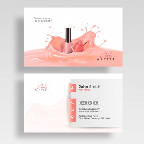 Front and back view of nail artist visiting card design Premium Vector | Premium Vector #Freepik #vector #business #card #design #template Manicure Business Card, Nail Salon Business Cards, Visiting Card Templates, Nail Salon Decor, Naming Your Business, Name Card Design, Visiting Card Design, Artist Business Cards, Extension Designs