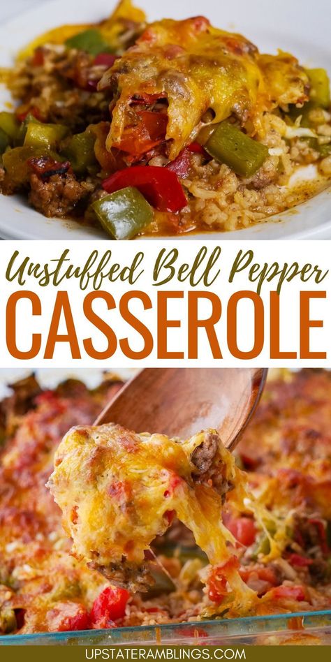 Unstuffed Bell Pepper Casserole Dinner Ideas Using Bell Peppers, Meals With Bell Peppers Dinners, Stuff Green Pepper Casserole, Easy Stuff Bell Pepper Casserole, Hamburger Bell Pepper Recipe, Unstuffed Green Peppers, Recipe Using Bell Peppers, Red And Green Bell Pepper Recipes, Hamburger Meat And Bell Pepper Recipes